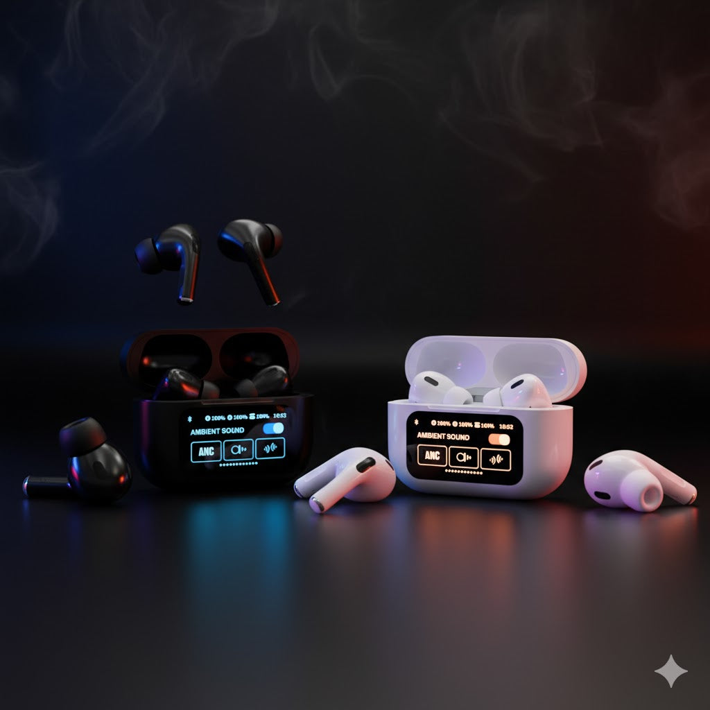 A9 Pro Wireless Earbuds (White) – Premium Sound, ANC/ENC Noise Reduction, Dual Touch Display, Bluetooth 5.3 for Android & iOS